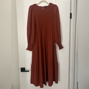 Rust Smocked Maxi Dress